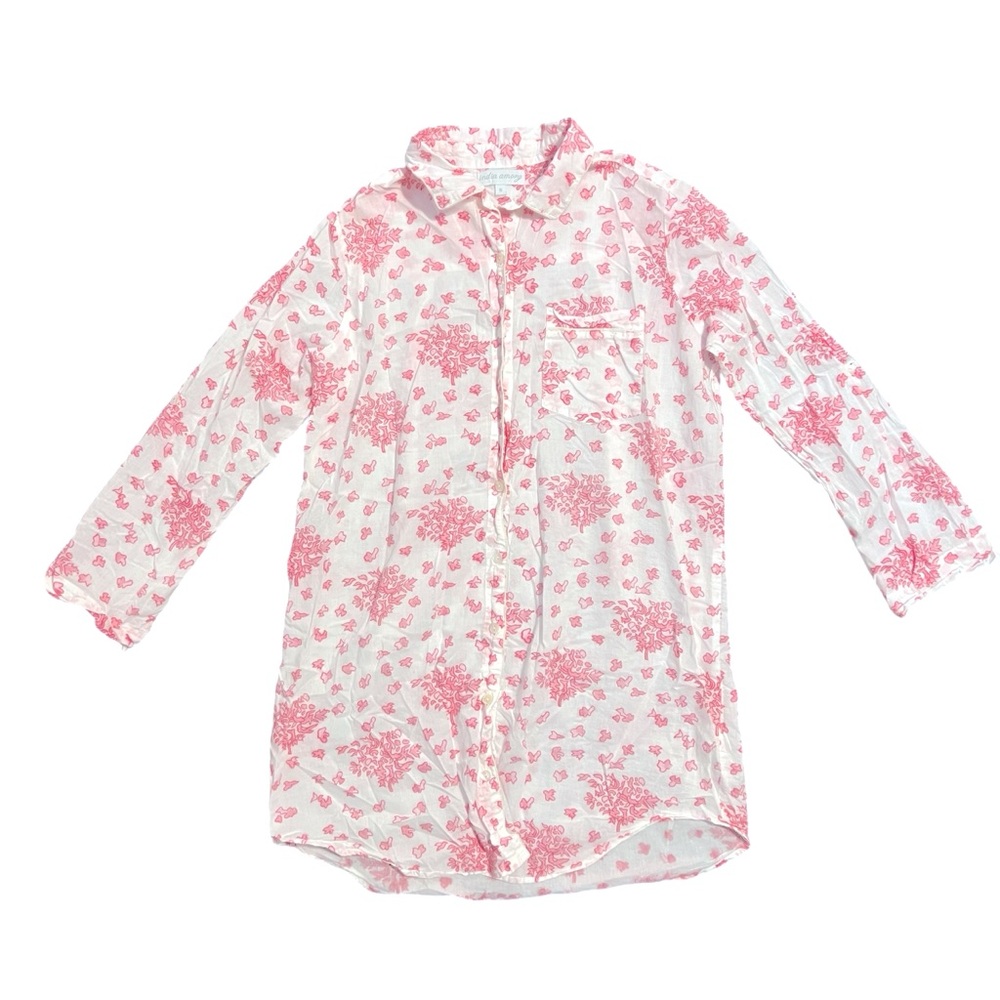 India Amory Pink Floral button up top size small 100% cotton